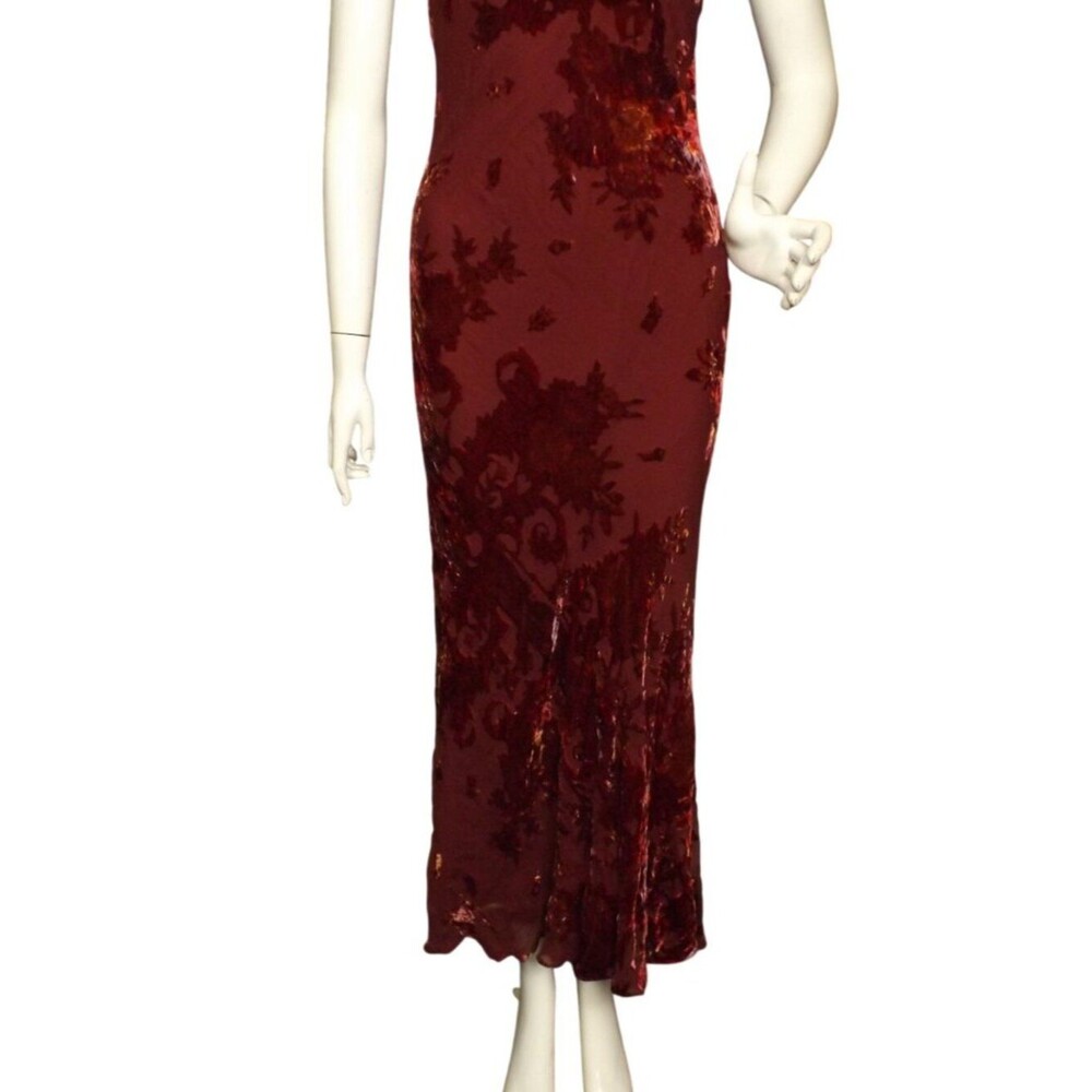 BETSEY JOHNSTON Maxi Dress, L, Dark Red Burnout Velvet, Straps, Back Zip,VINTAGE - Picture 12 of 12